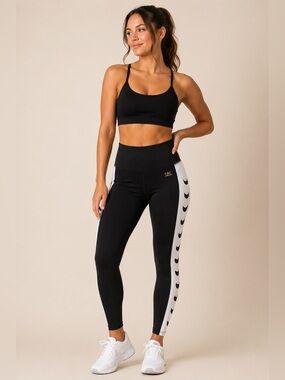 C&C California Black Leggings with White Crescent Side Panels